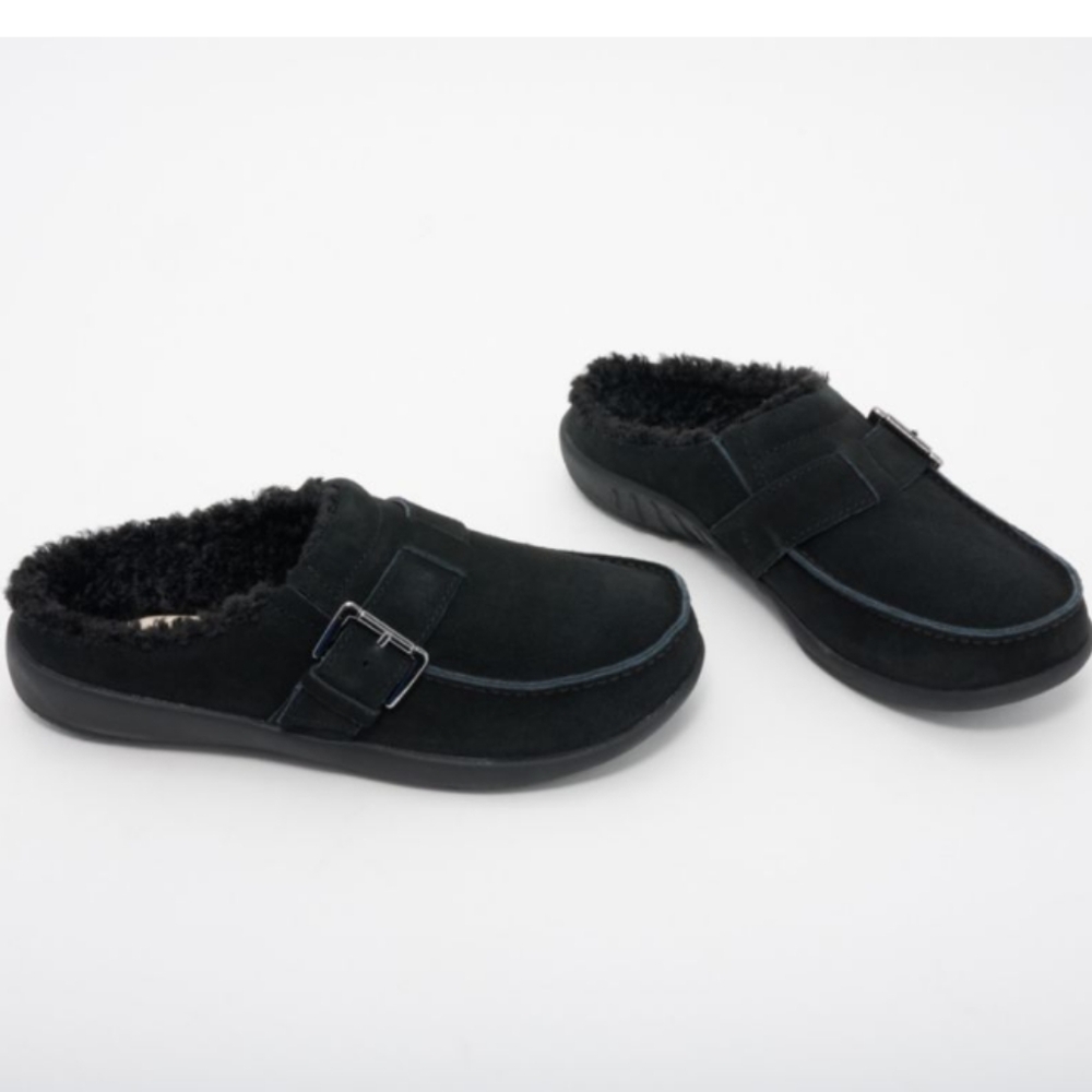 REVITALIGN Black Mules with Buckle